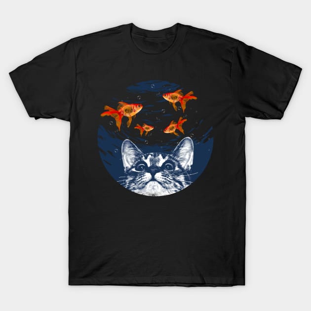 Cat and goldfish T-Shirt by clingcling